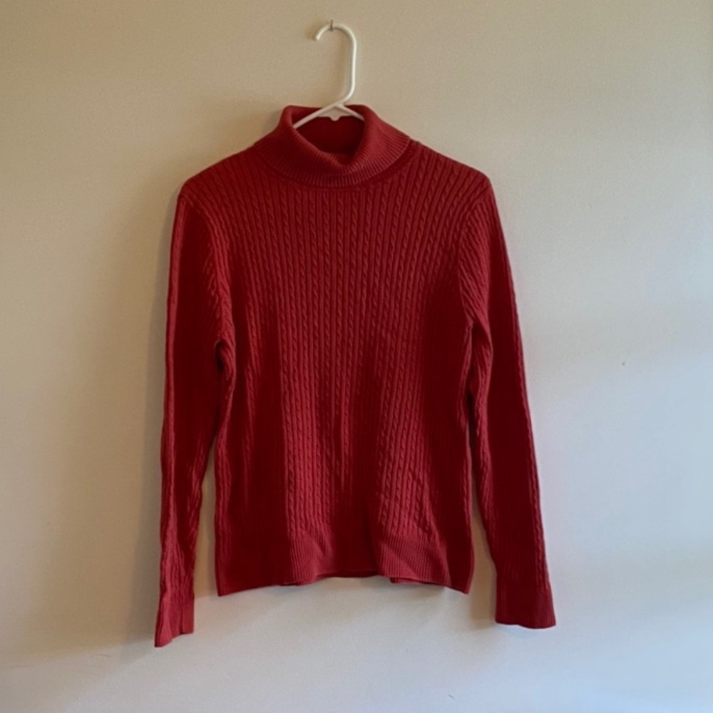 Jeanne Pierre red cable knit turtleneck sweater